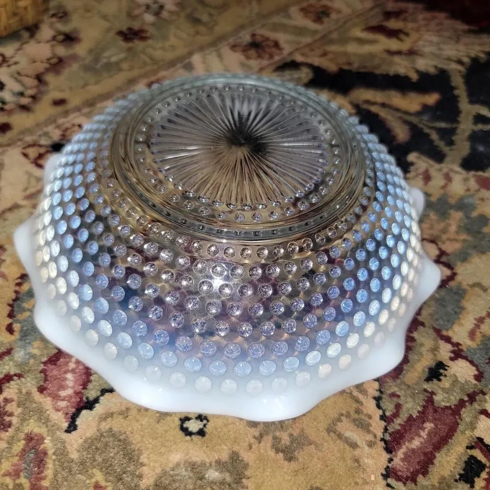 Hobnail Moonstone Opalescent Glass 9.5